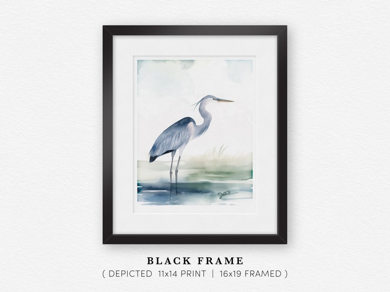 Blue Heron, Blue Heron Art, Blue Heron Print, Bird Decor, Bird Wall Art, Watercolor Bird Art, Bird Art, Coast Lake Marsh, Decor Bird Lover Gift