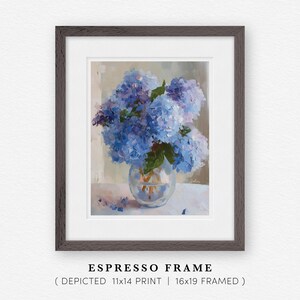 Impressionist blue hydrangeas art print with rich colors and expressive brushstrokes, ideal for Southern style homes and Lowcountry-inspired decor.