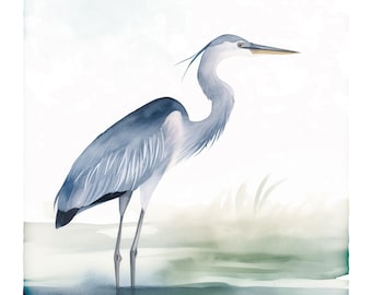 Blue Heron Art Watercolor Print Great Blue Heron Painting Her Giclee Bird Wall Hanging Fine Art Wildlife Decor Bird Lover Gift Coastal Decor