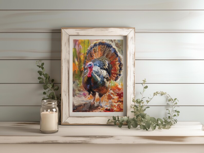 Wild Turkey Watercolor Art Print, Rustic Fall Wildlife Painting ...