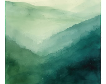 Mountain Wall Art, Appalachian Trail Mountains Abstract Watercolor, Monochromatic Moody Landscape Painting, Minimalist Modern Gift, Decor