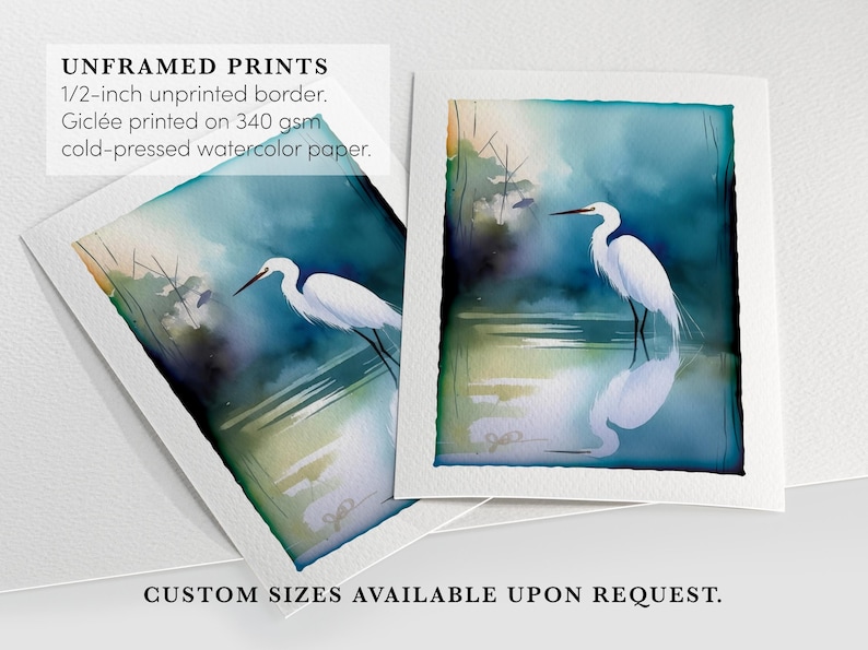 Egret Art Watercolor Print Great Egret Painting Audubon Bird Wall Hanging Fine Art Wildlife Decor Bird Lover Gift Egret Art Coastal Decor
