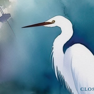 Egret Art Watercolor Print Great Egret Painting Audubon Bird Wall Hanging Fine Art Wildlife Decor Bird Lover Gift Egret Art Coastal Decor