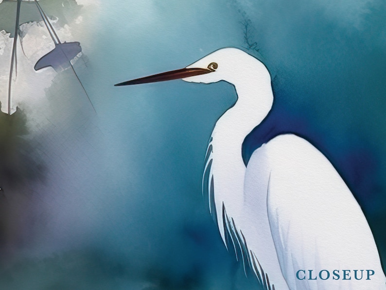 Egret Art Watercolor Print Great Egret Painting Audubon Bird Wall Hanging Fine Art Wildlife Decor Bird Lover Gift Egret Art Coastal Decor