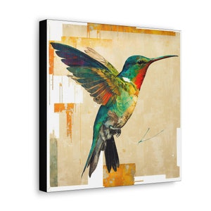 Hummingbird Art Painting Gallery Wrapped Canvas Print Extra Large Wall Art Decor In Flight Wildlife Print Spring Decor Contemporary
