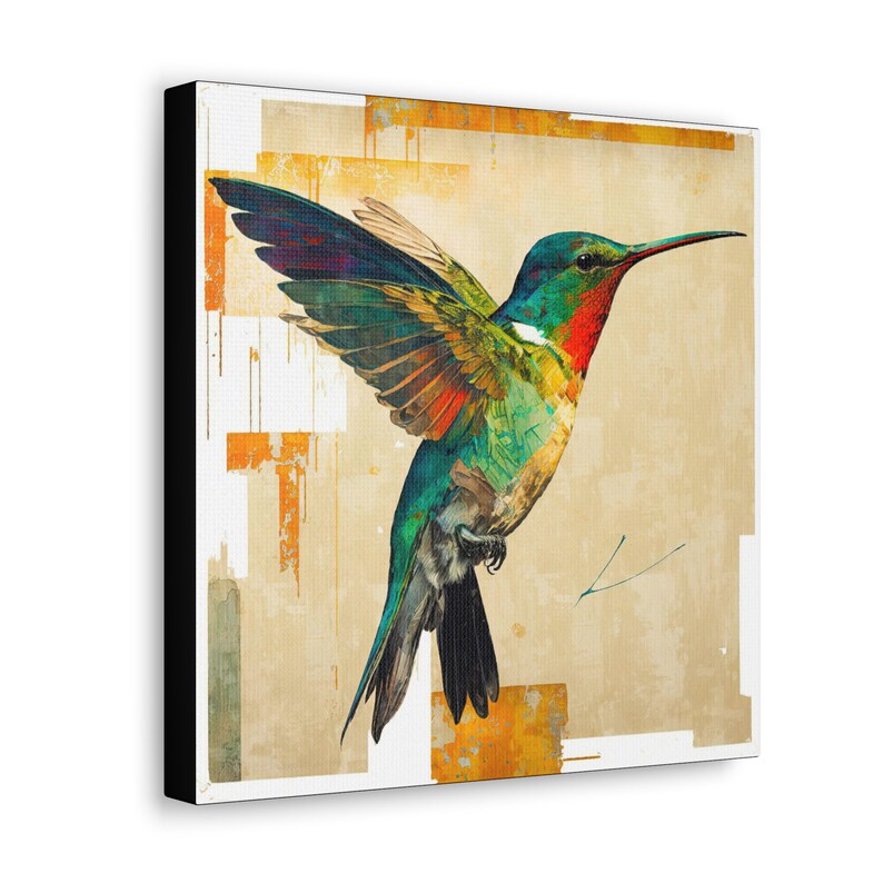 Hummingbird Art Painting Gallery Wrapped Canvas Print Extra Large Wall Art Decor In Flight Wildlife Print Spring Decor Contemporary