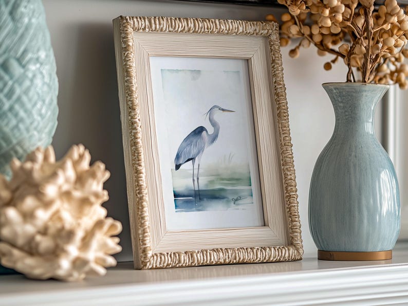 Blue Heron, Blue Heron Art, Blue Heron Print, Bird Decor, Bird Wall Art, Watercolor Bird Art, Bird Art, Coast Lake Marsh, Decor Bird Lover Gift