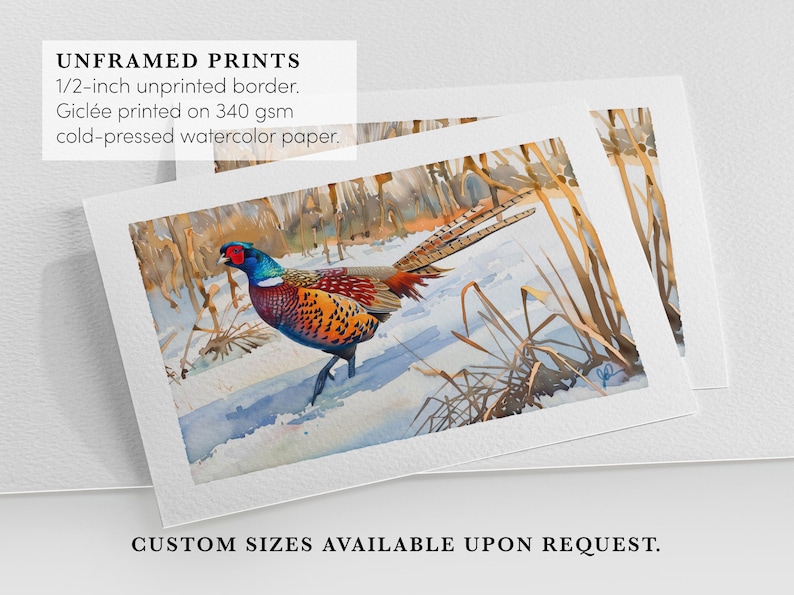 Pheasant Art, Pheasant Hunting Watercolor, Ring-Necked Pheasant Gift For Him, Cabin Lodge Wall Art Decor, Wildlife Painting Office Bedroom