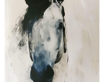 Horse Print, Horse Gift, Gray Horse Watercolor Ink Wash, Ink Wall Art, Southwestern Decor, Minimalist, Black And White Modern Abstract Art