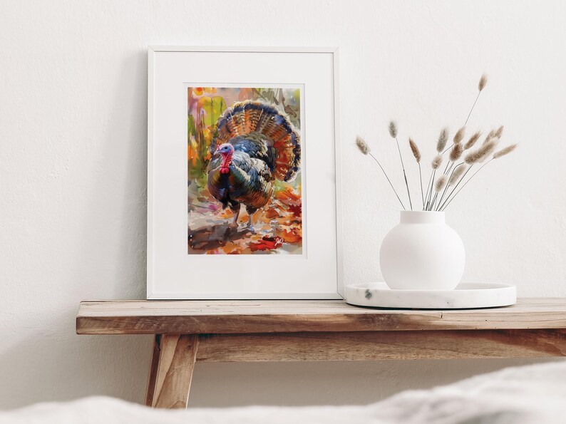 Wild Turkey Watercolor Art Print, Rustic Fall Wildlife Painting ...