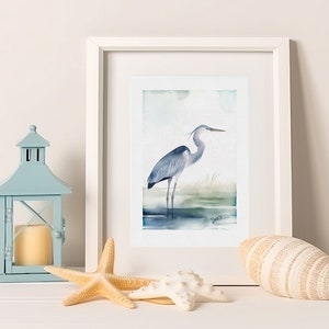 Blue Heron, Blue Heron Art, Blue Heron Print, Bird Decor, Bird Wall Art, Watercolor Bird Art, Bird Art, Coast Lake Marsh, Decor Bird Lover Gift