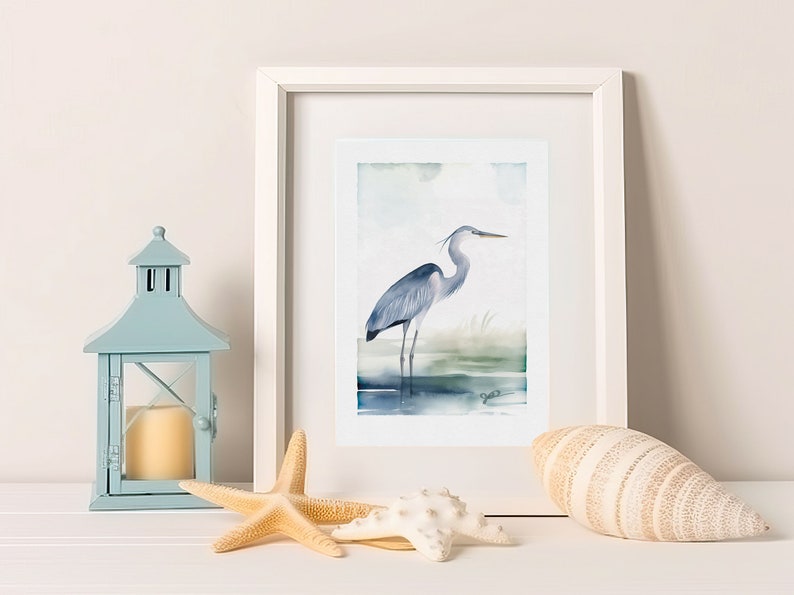 Blue Heron, Blue Heron Art, Blue Heron Print, Bird Decor, Bird Wall Art, Watercolor Bird Art, Bird Art, Coast Lake Marsh, Decor Bird Lover Gift