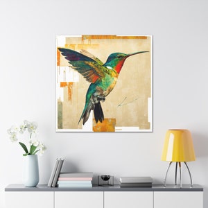 Hummingbird Art Painting Gallery Wrapped Canvas Print Extra Large Wall Art Decor In Flight Wildlife Print Spring Decor Contemporary