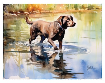 Chocolate Labrador Retriever Watercolor Print, Dog Painting, Chocolate Lab Art, Duck Hunting Wall Hanging, Fine Art Dog Decor, Hunting Dog