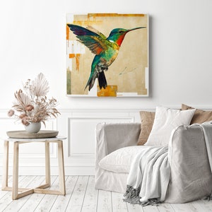 Hummingbird Art Painting Gallery Wrapped Canvas Print Extra Large Wall Art Decor In Flight Wildlife Print Spring Decor Contemporary