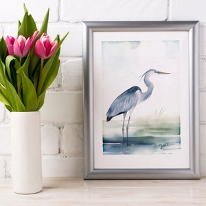 Blue Heron, Blue Heron Art, Blue Heron Print, Bird Decor, Bird Wall Art, Watercolor Bird Art, Bird Art, Coast Lake Marsh, Decor Bird Lover Gift