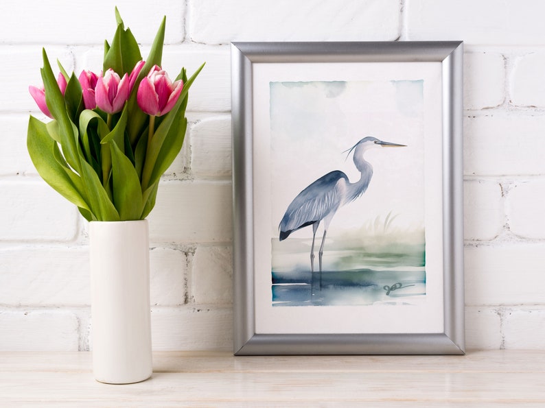 Blue Heron, Blue Heron Art, Blue Heron Print, Bird Decor, Bird Wall Art, Watercolor Bird Art, Bird Art, Coast Lake Marsh, Decor Bird Lover Gift