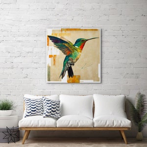 Hummingbird Art Painting Gallery Wrapped Canvas Print Extra Large Wall Art Decor In Flight Wildlife Print Spring Decor Contemporary