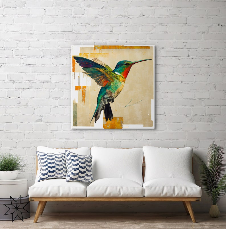Hummingbird Art Painting Gallery Wrapped Canvas Print Extra Large Wall Art Decor In Flight Wildlife Print Spring Decor Contemporary
