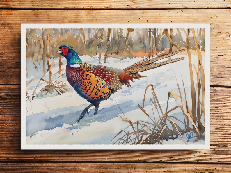 Pheasant Art, Pheasant Hunting Watercolor, Ring-Necked Pheasant Gift For Him, Cabin Lodge Wall Art Decor, Wildlife Painting Office Bedroom