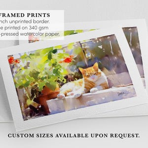 Orange Tabby Cat Print, Ginger Orange Tabby Cat Art, Fine Art Impressionist Watercolor Painting, Cat Lover Gift, Garden Flowers Wall Decor