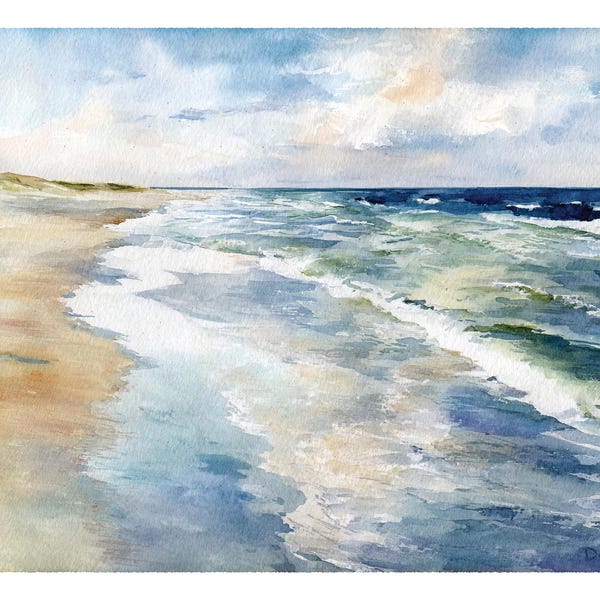 Impresión de acuarela de la costa de Carolina del Sur / Playa de Bulls Island / Arte de Lowcountry / Paisaje de Charleston