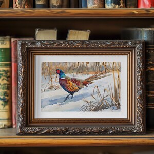 Pheasant Art, Pheasant Hunting Watercolor, Ring-Necked Pheasant Gift For Him, Cabin Lodge Wall Art Decor, Wildlife Painting Office Bedroom