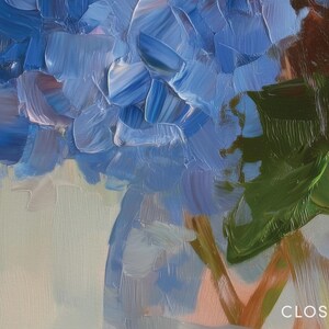 Impressionist blue hydrangeas art print with rich colors and expressive brushstrokes, ideal for Southern style homes and Lowcountry-inspired decor.