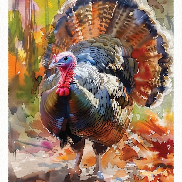 Wild Turkey Watercolor Art Print, Rustic Fall Wildlife Painting, Farmhouse or Lodge Wall Decor, Gobbler Hunter Gift, Thanksgiving, Nursery