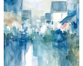 Rainy Day Abstract Watercolor Art, Moody Modern Painting, Cozy Home Decor Gift, Minimalist Impressionist Wall Art, Soft Color Palette Print