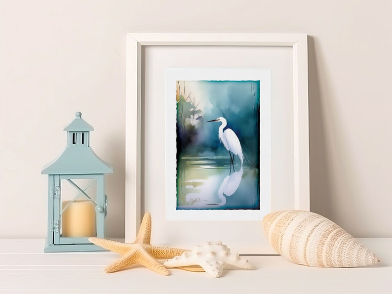 Egret Art Watercolor Print Great Egret Painting Audubon Bird Wall Hanging Fine Art Wildlife Decor Bird Lover Gift Egret Art Coastal Decor