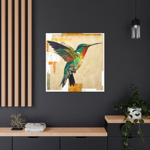 Hummingbird Art Painting Gallery Wrapped Canvas Print Extra Large Wall Art Decor In Flight Wildlife Print Spring Decor Contemporary