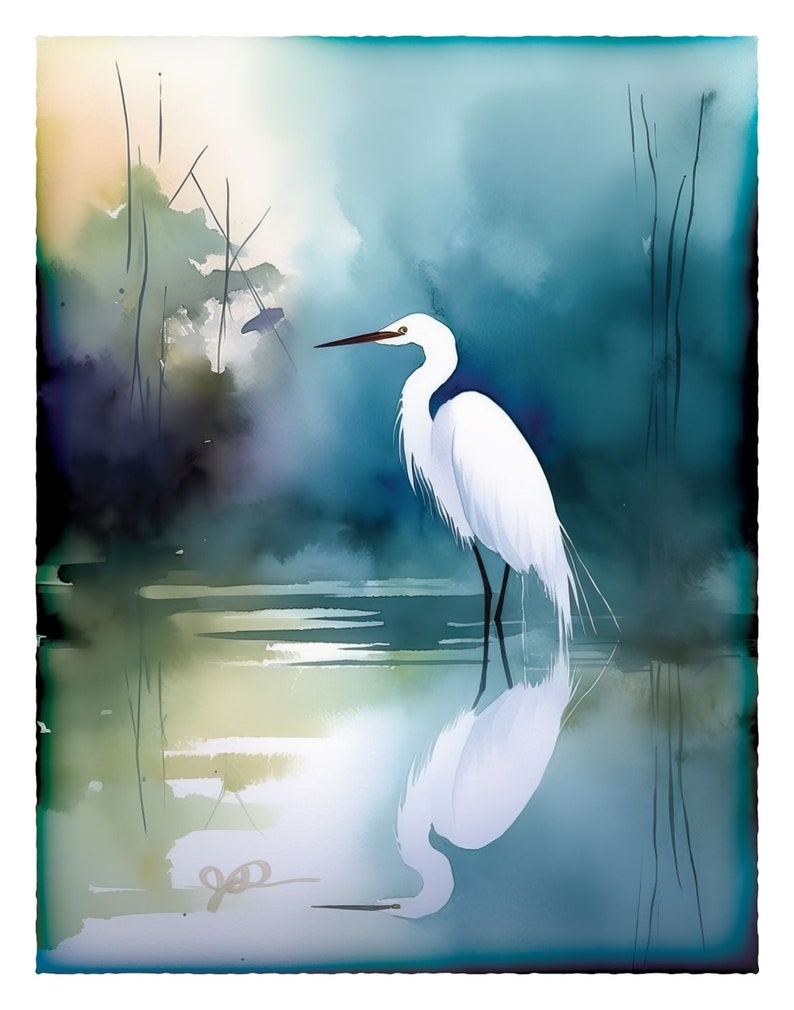 Egret Art Watercolor Print Great Egret Painting Audubon Bird Wall Hanging Fine Art Wildlife Decor Bird Lover Gift Egret Art Coastal Decor