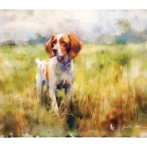 Brittany Spaniel Watercolor Print | Brittany Art On Fine Art Paper | Hunting Dog, Working Dog, Bird Dog Decor | Brittany Spaniel Gift