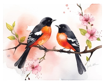 Oriole Art For Couples, Anniversary Gift For Her, Bird Print For Engagement, Wedding Shower, Valentine's, Mothers Day, Baltimore Oriole Gift