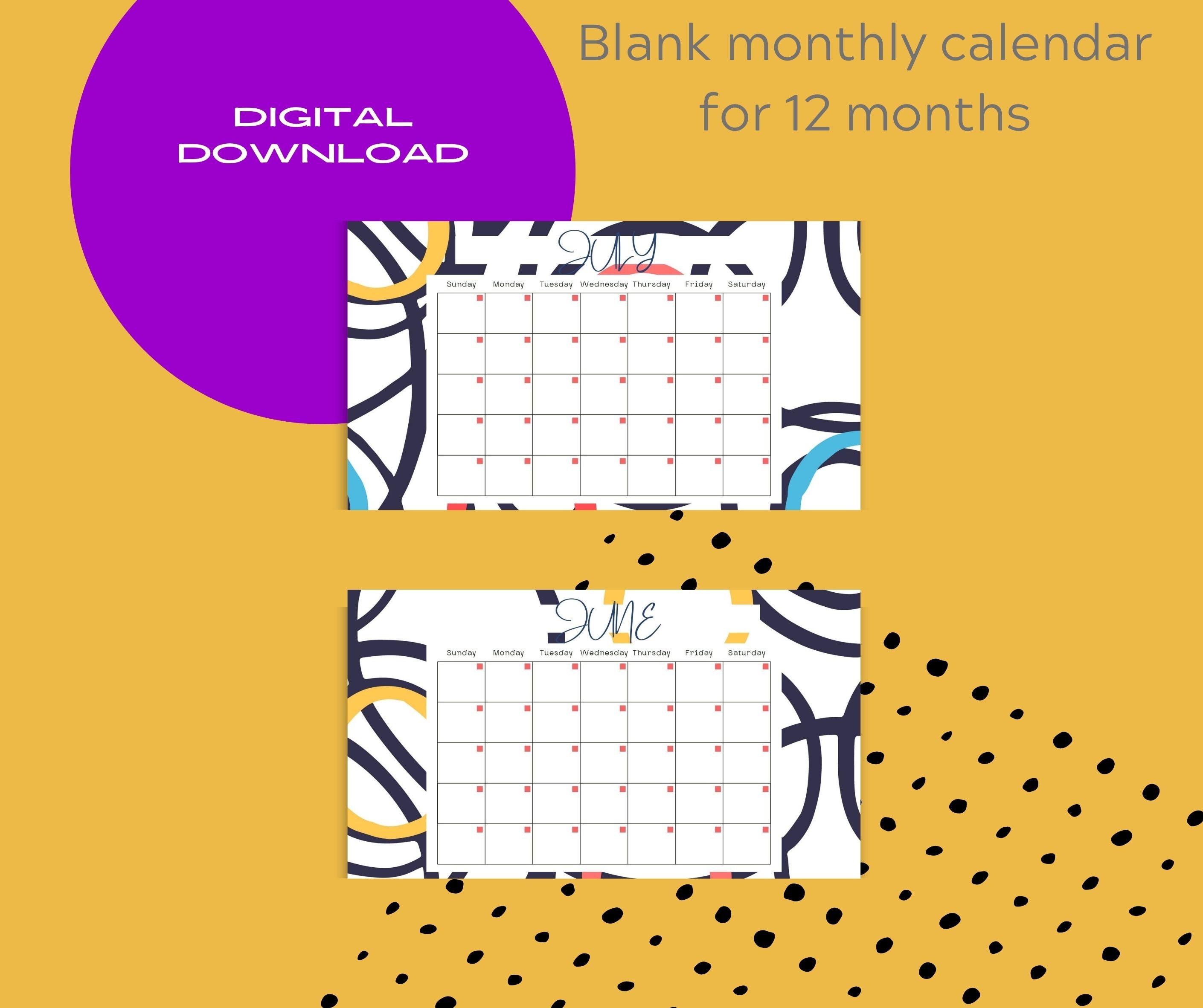 Printable Calendar, Landscape Download Pdf, Colorful Design - Digital ...