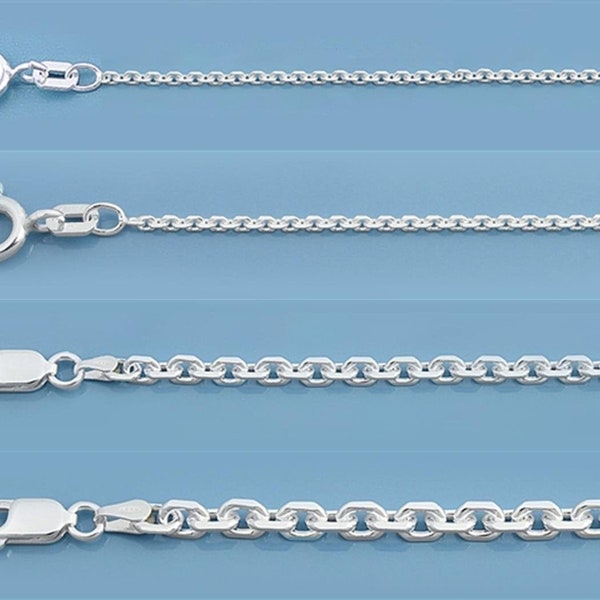 925 Sterling Silver Anchor Cable Chain, Silver Box Chain Sterling Silver Chain Mens Womens Chain Cable Necklace Made in Italy 0.8mm-4mm