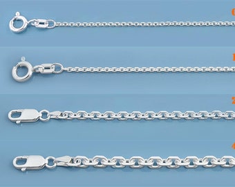 925 Sterling Silver Anchor Cable Chain, Silver Box Chain Sterling Silver Chain Mens Womens Chain Cable Necklace Made in Italy 0.8mm-4mm