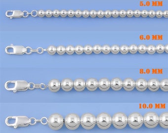 925 Sterling Silver Hollow Beads Chain, Silver Beads Chain, Sterling Silver Chain, Mens or Womens Chain, Beads Ball Necklace Made in Italy