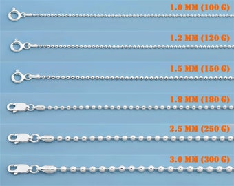 Chaîne de perles rondes en argent sterling 925, chaîne de perles en argent, chaîne en argent sterling, chaîne pour homme ou femme, collier boule de perles fabriqué en Italie