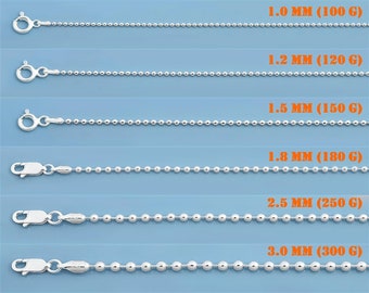 Cadena de cuentas redondas de plata de ley 925, cadena de cuentas de plata, cadena de plata de ley, cadena para hombre o mujer, collar de bolas de cuentas hecho en Italia