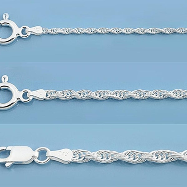 925 Sterling Silver Loose Rope Chain, Silver Lobster Clasp Chain Sterling Silver Chain Mens Womens Chain Rope Necklace Made in Italy 1mm-5mm