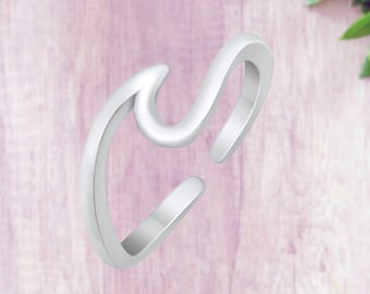 925 Sterling Silver Wave Toe Ring, Silver Ring, Midi Toe Ring, Pinky Ring, Adjustable Ring