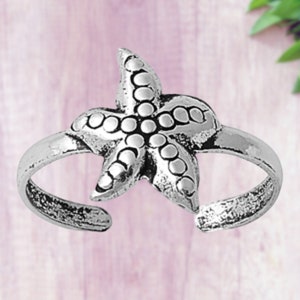 925 Sterling Silver Starfish Toe Ring, Silver Ring, Heart Toe Ring, Pinky Ring, Adjustable Ring, Beach Summer Toe Ring