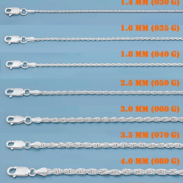 925 Sterling Silver Rope Chain, Silver Lobster Clasp Chain, Sterling Silver Chain, Mens Womens Chain Rope Necklace Made in Italy 1mm-5mm