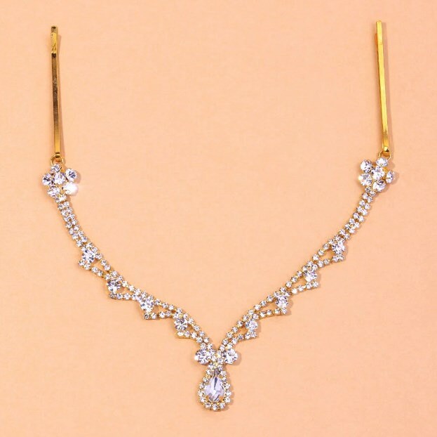 Boho Rhinestone Wedding Pendant Head Chain Jewelry Bride for Etsy