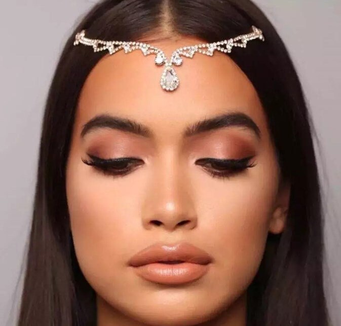 Boho Rhinestone Wedding Pendant Head Chain Jewelry Bride for Etsy