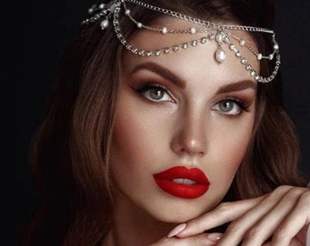 Layered Forehead Chain for Women Jewelry Headpiece Imitation Pearls Bohemian Bridal Headwear Luxury Hair Accessories