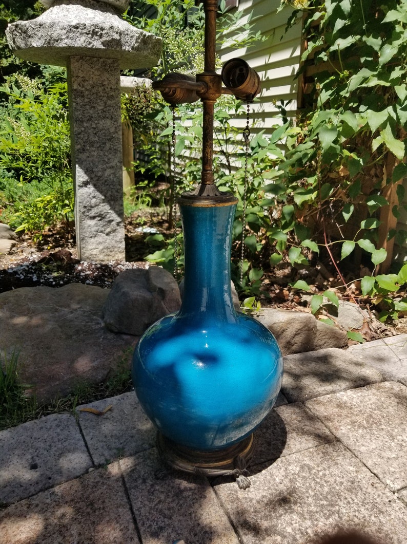Antique Chinese Lamp Claw Foot Lamp Bronze Base Lamp Blue Etsy