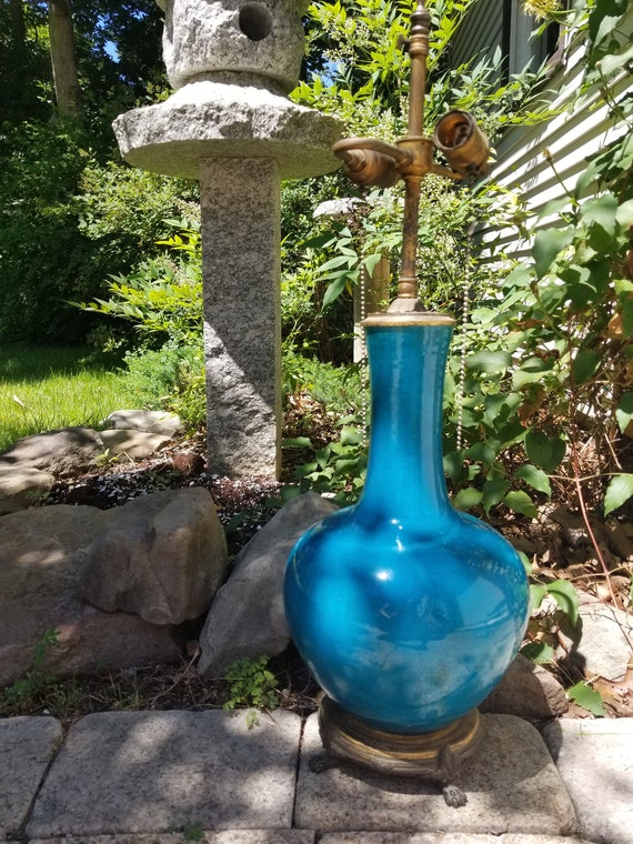 Antique Chinese Lamp Claw Foot Lamp Bronze Base Lamp Blue Etsy